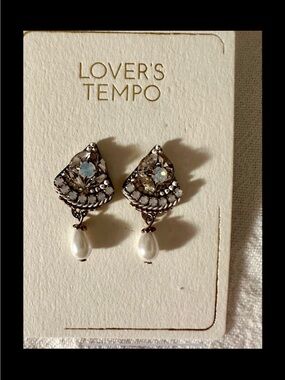 Lover’s Tempo NWT Art Deco Inspired Silver Crystal & Pearl Drop Earrings - White